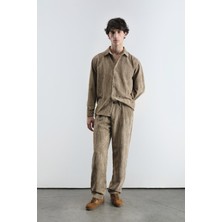 Giesto Oversıze Efektli Kadife Kahverengi Gömlek