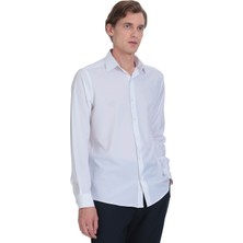 Saykı Beyaz Comfort Fit Slim Yaka Uzun Kollu Casual Gömlek