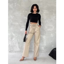 Etiler Collection Kendinden Ince Kemerli Deri Pantolon Bej T1178