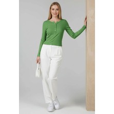 Etiler Collection Çıtçıt Detaylı Bluz Yeşil T4343