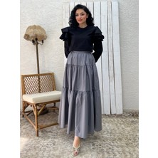 Küçüğüm Butik Gri Poplin Kat Kat Etek