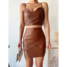Etiler Collection Kapaklı Asimetrik Model Deri Etek Kahve S240106