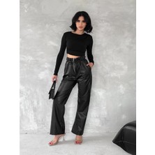 Etiler Collection Kendinden Ince Kemerli Deri Pantolon Siyah T1178