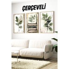 KutuTR 🌿 Kitap ve Doğa Temalı 3'lü Çerçeveli Tablo Seti🌿 CRV1095 32 x 42