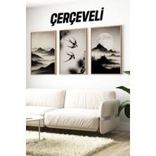 KutuTR 🌄 Doğanın Sessiz Dili: Çerçeveli Siyah-Beyaz Japon Minimalist Stil 3’lü Tablo Seti🌄 CRV1108 23 x 32