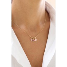 Zeyd Jewelry Yuvarlak Formda Mor Taş Detaylı 14 Ayar Altın Kolye