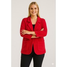 Sibel Günay Butik Kadife Italyan Kesim Blazer Kırmızı Kadın Ceket | Standart Beden (48’e Uyumlu)