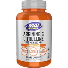 Now Foods Now Sports Nutrition Arginine & Citrulline 500 Mg 250 Mg Amino Acids 120 Veg Caps