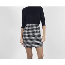 Etiler Collection Kazaayağı Likralı Mini Etek Siyahbeyaz