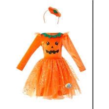 3b Kids Kız Çocuk Cadılar Bayramı Halloween Kostümü Bal Kabaklı Elbise Kostüm Balkabaklı Taç