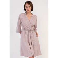 Vienetta Kadın Büyük Beden Açık Kahverengi Kapri Kol Cepli Puantiyeli Sabahlık C3T7N2804