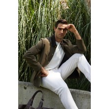 Tena Erkek Haki Kadife Yakalı Regular Mont