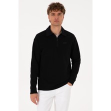 U.S. Polo Assn. Erkek Regular Fit Yarım Fermuarlı Şardonlu Siyah Basic Sweatshirt 50313783-VR046