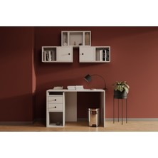 nettrends.net The New Trend Of Shopping Minimal 2 Çekmeceli Çalışma Masası ve 2 Kapaklı Duvar Rafı Seti Kompakt Ofis Sistemi MST-CMS-1032