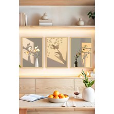 KutuTR 🌿 Gün Işığında Gölge Çiçekler ve Kelebek Temalı 3'lü Çerçeve Görünümlü Tablo Seti🌟 CRVS1100 13 x 17