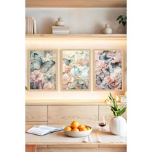 KutuTR 🦋 Kelebek ve Çiçek Temalı Çerçeve Görünümlü 3'lü Tablo Seti🌟 CRVS1117 13 x 17