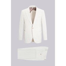 Hatemoğlu Keten Slim Fit Sivri Yaka Çizgili Keten Casual Takım Elbise