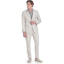 Hatemoğlu Bej Slim Fit Mono Yaka Keten Takım Elbise