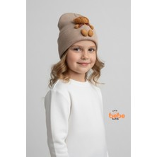 Trend Bebe Butik Peluş Ayıcık Detaylı Kız Çocuk Triko Bere – Yumuşak Triko Kışlık Şapka | Pamuklu Örgü Beanie Modeli