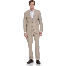 Hatemoğlu Vizon Slim Fit Mono Yaka Keten Takım Elbise