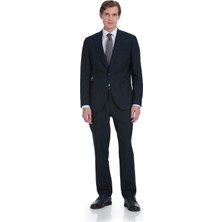 Hatemoğlu Lacivert Slim Fit Mono Yaka Keten Takım Elbise