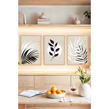 KutuTR 🌿 Siyah Beyaz Yaprak Desenli 3’lü Modern Minimal Tablo Seti🌟 CRVS1128 21 x 30
