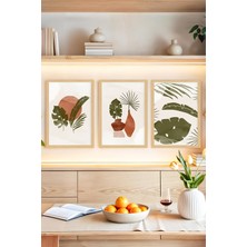 KutuTR 🌿 Tropikal Bitki ve Vazo Temalı 3'lü Dekoratif Çerçeve Görünümlü Tablo Seti 🌟 CRVS1133 13 x 17