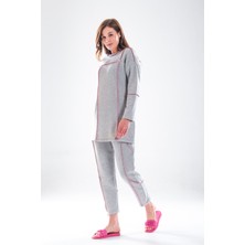 Plistre 2278_KADIN Tesettür Homewear Eşofman Takımı – Bisiklet Yaka Sweat, Dikiş Detaylı, Havuç Fit Alt, 85 cm Tunik Boy