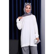 İmaj Butik Ekru Kolu İşlemeli Modal Tunik