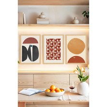 KutuTR 🟥 Geometrik Desenlerle Modern Dokunuş: 3'lü Çerçeve Görünümlü Tablo Seti🌟 CRVS1135 13 x 17