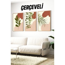 KutuTR 🍃 Sıcak Tonlarda Yaprak Desenli Çam Çerçeveli 3'lü Tablo Seti 🌿 CRV1129 23 x 32