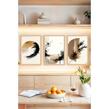 KutuTR 🌿 Doğal Tonlarda Soyut Fırça Efektli Çerçeve Görünümlü 3’lü Tablo Seti 🌟 CRVS1125 13 x 17