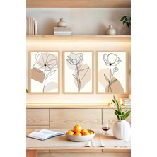 KutuTR 🖼️ Minimal Çizgisel Çiçek Desenli 3'lü Tablo Seti Bej Tonlu, Modern Çerçeve Görünümlü 🌟 CRVS1118 13 x 17