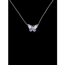 Fm Zirkon Taşlı;allah Yazılı Kelebek Model, Zarif 925 Ayar Gümüş Kolye