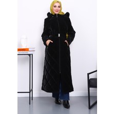 İmaj Butik Siyah Kapüşonlu Kapitone Uzun Şişme Mont