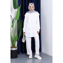 İmaj Butik Ekru Yelek Tunik Pantolonlu 3'lü Kombin Takım