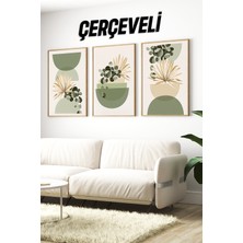 KutuTR 🌿 3’lü Çerçeveli Modern Yeşil Bitkili Minimal Tablo Seti – Saksı ve Yaprak Kompozisyonu🌿 CRV1153 23 x 32