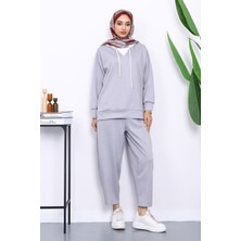 İmaj Butik Gri Kapşonlu Tunik Pantolonlu Takım