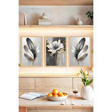 KutuTR ✨ Altın Detaylı Çiçek ve Tüy Desenli 3’lü Çerçeve Görünümlü Tablo Seti🌟 CRVS1143 13 x 17