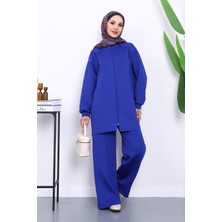 İmaj Butik Saks Mavi Fermuarlı Tunik Pantolonlu Scuba Takım