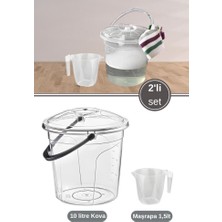Flora 2’li Temizlik Kova Seti, Kapaklı Kulplu Plastik Su Kovası 10 Litre + Maşrapa 1,5 Litre Seti Şeffaf