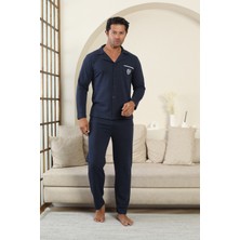 Wordex Flk 7000 Boydan Düğmeli Kışlık Iki Iplik Kalın Kumaş Erkek Ev Pijama Takımı