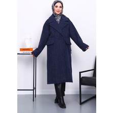 İmaj Butik Lacivert Kruvaze Yaka Astarlı Kaşe Kaban