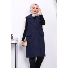 İmaj Butik Lacivert Kruvaze Yaka Astarlı Kaşe Yelek
