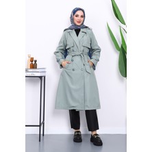 İmaj Butik Çağla Kravuze Yaka Bel Kemerli Düğmeli Trençkot