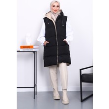 İmaj Butik Siyah Çift Taraflı Kapşonlu Şişme Yelek