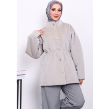 İmaj Butik Gri Bel Lastikli Düğmeli Kaşe Kaban