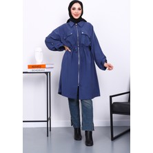İmaj Butik İndigo Bel Kuşaklı Çift Cepli Gabria Kap