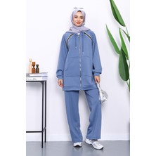 İmaj Butik İndigo Fermuarlı Tunik Pantolonlu Modal Takım