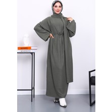 İmaj Butik Haki Bisiklet Yaka Bel Kuşaklı Elbise